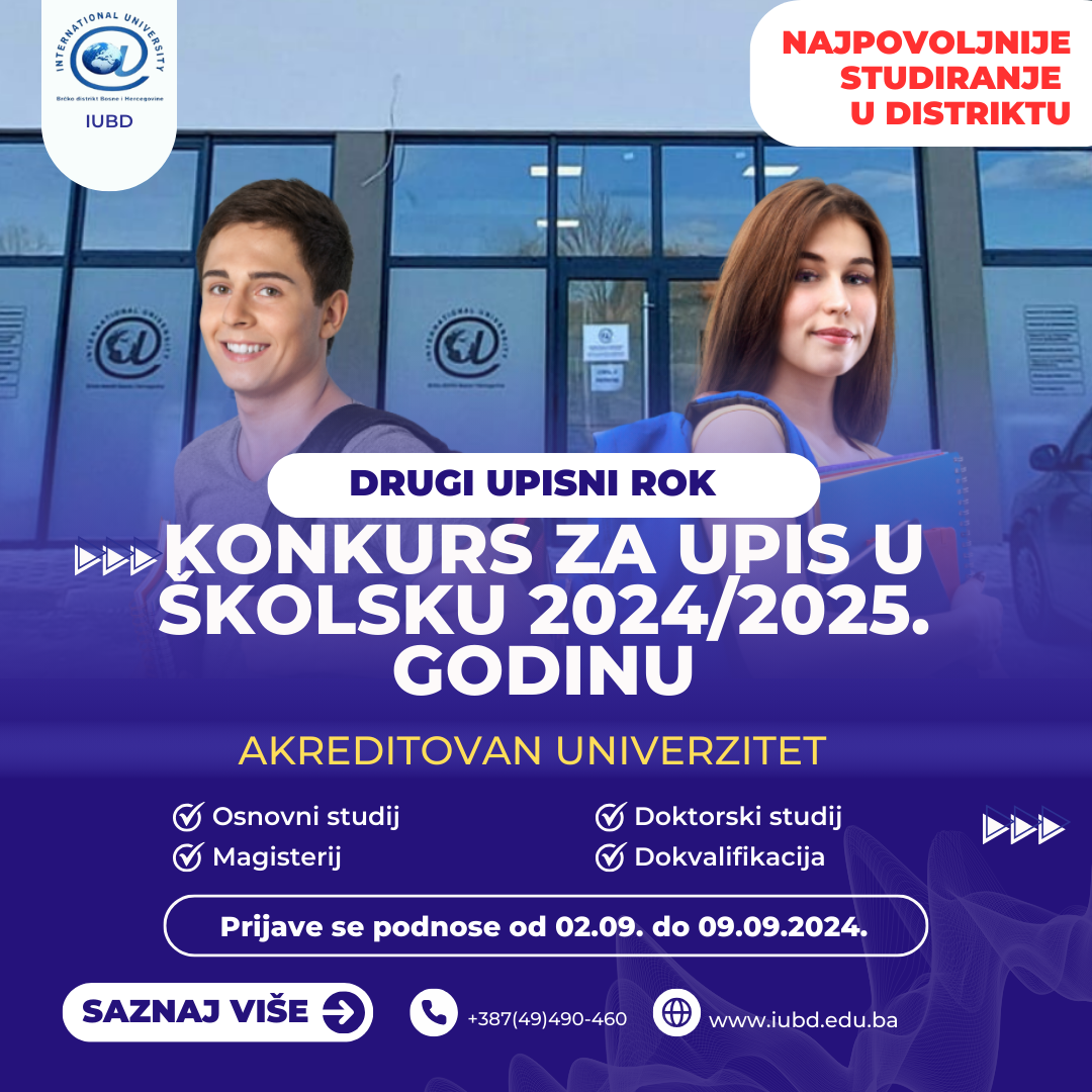 DRUGI UPISNI ROK JAVNI KONKURS ZA UPIS STUDENATA U ŠKOLSKU 2024/2025. GODINU